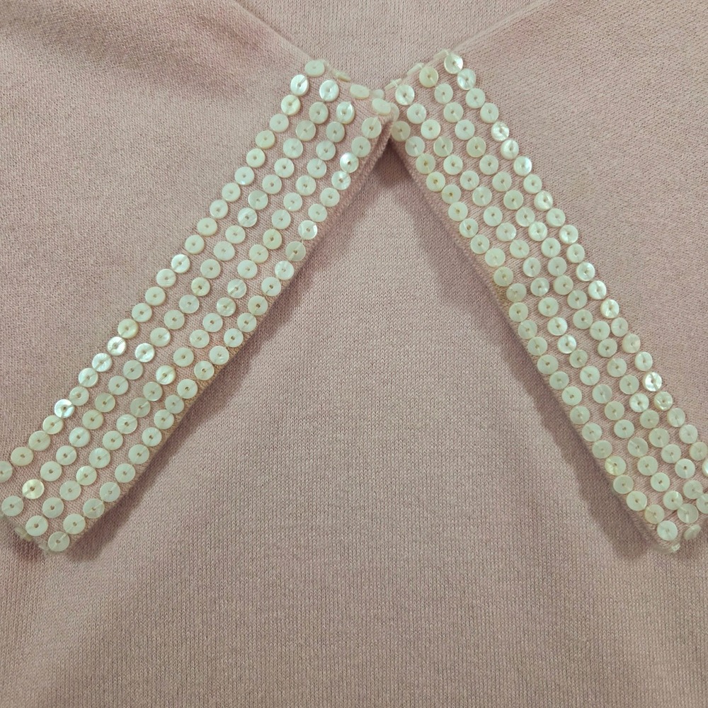 J.McLaughlin Womens Light Pink Sequin Embellished Split Neck Knit Sweater Large - Picture 7 of 7